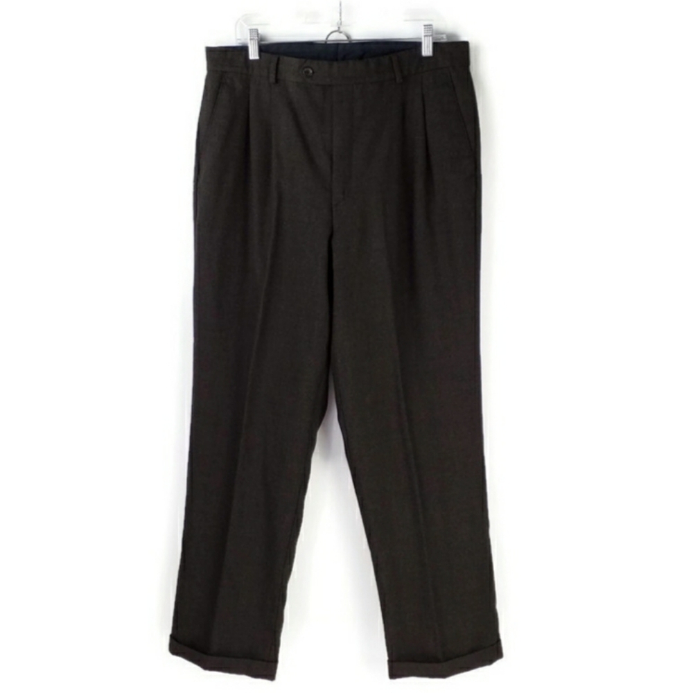 Vintage 7 Collection Brown Pleated Front Tapered Cuffed Wool Dress Pants Mens 34